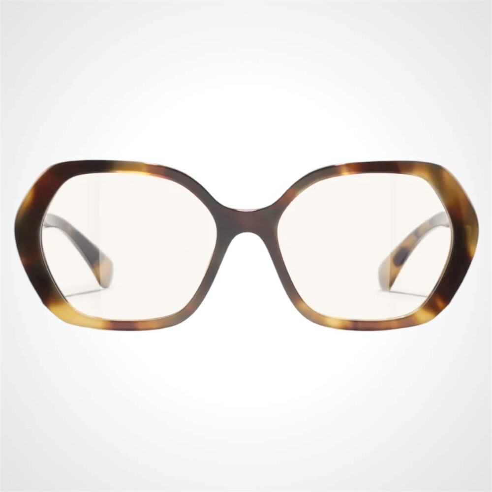 New CHANEL Eyeglasses Brown Gold Chain CC Square Acetate Womens - Picture 2 of 6